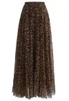 LEOPARD WATERCOLOR MAXI SKIRT IN BROWN