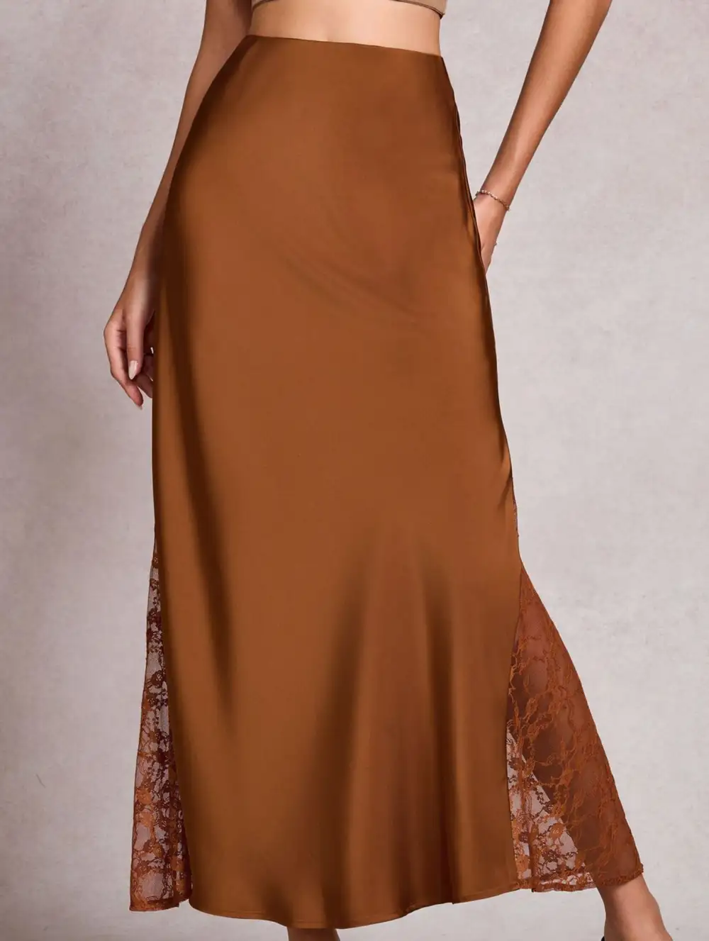 Satin Lace A-Line Midi Skirt