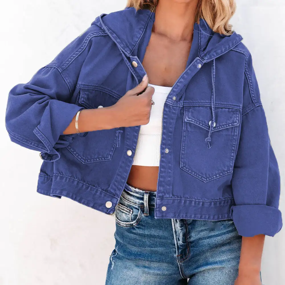 Hooded Drop-shoulder Denim Jacket
