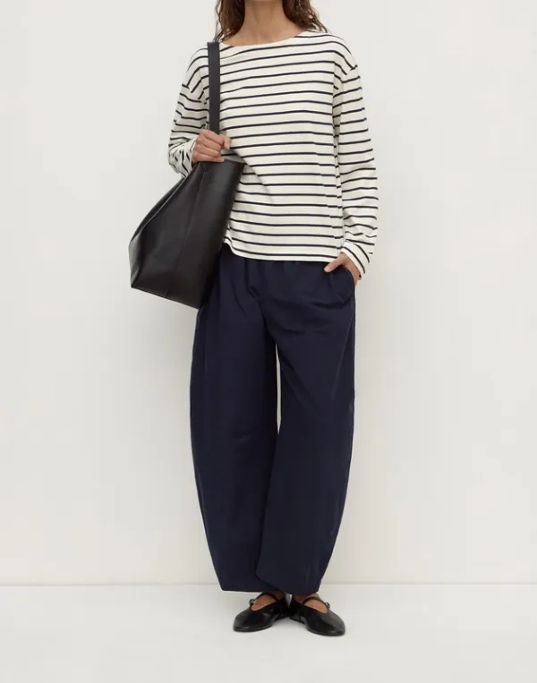 Navy & Antique White Breton Stripe Boat-Neck Long Sleeve Tee