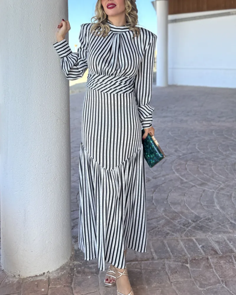 Easy Fit Striped Maxi Tie Detail Dress