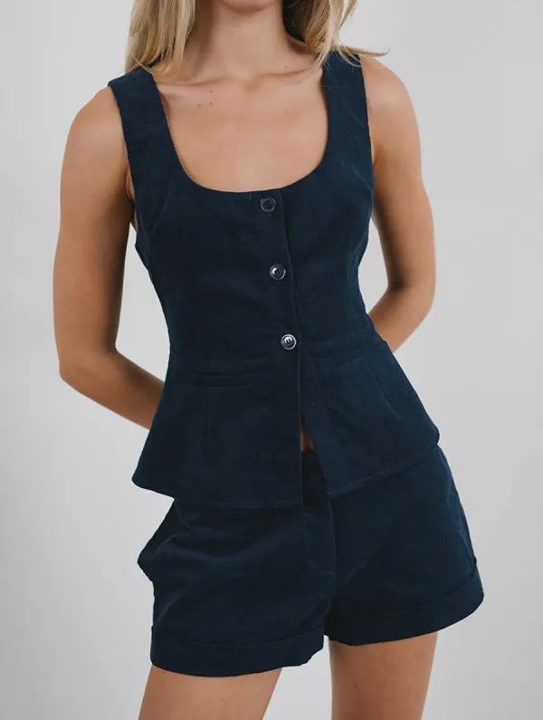 Shorts In Baby Cord Navy