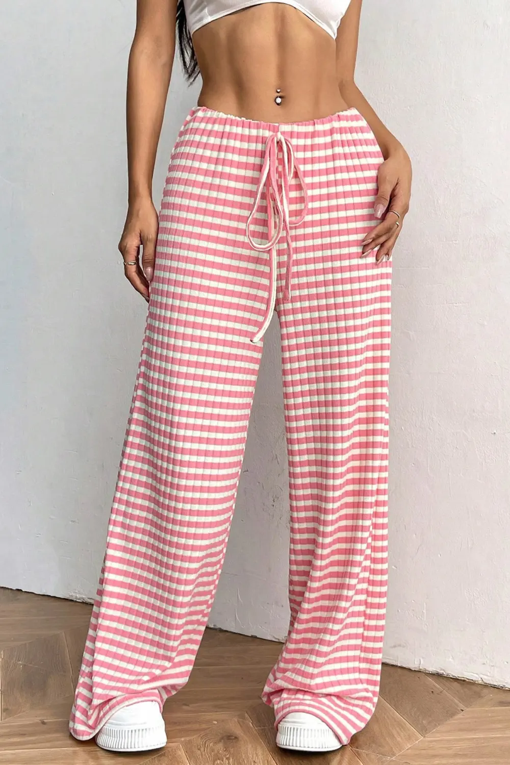 Striped Cotton Drawstring Pants