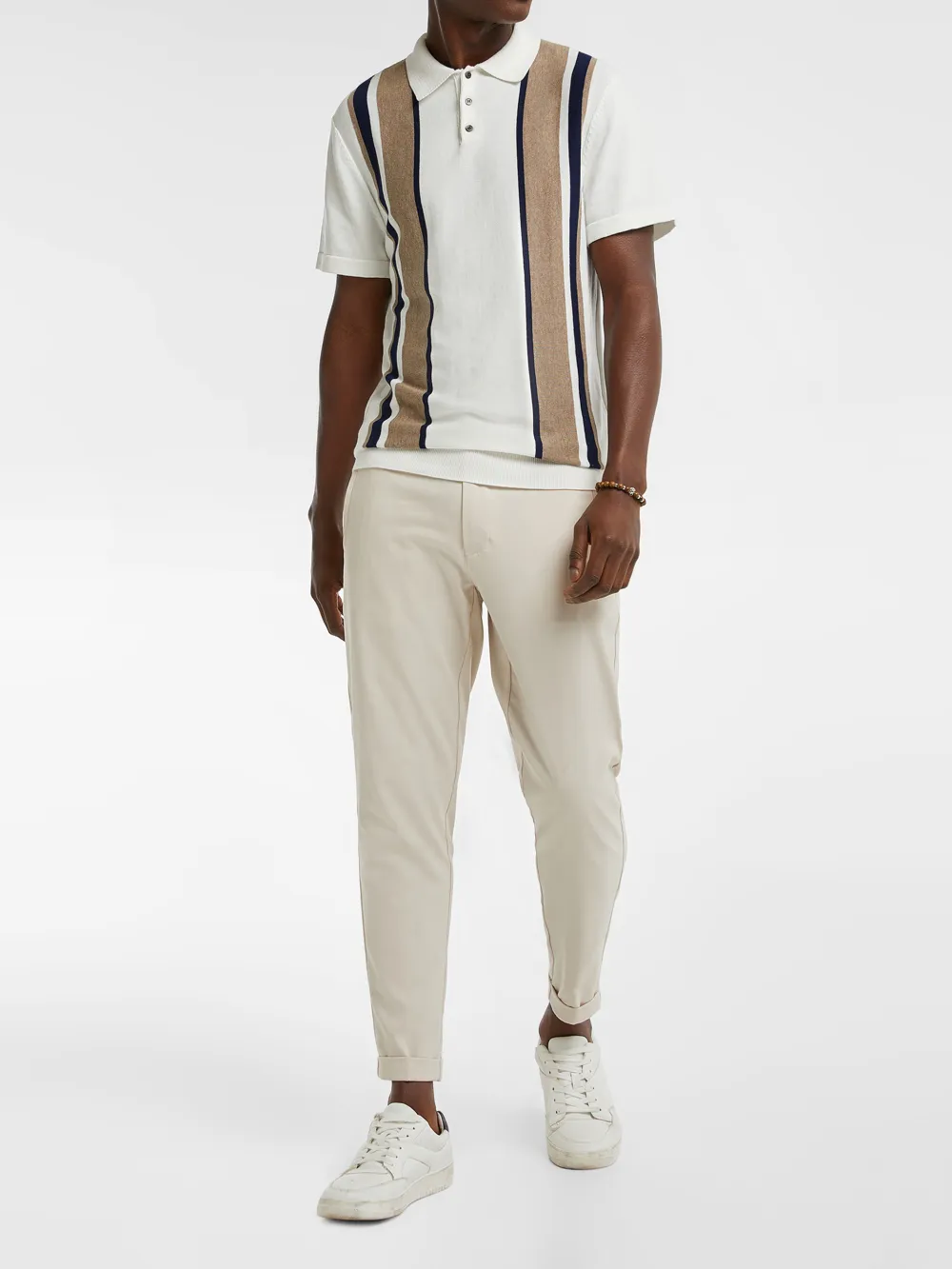 White Short Sleeve Color Blocked Polo Shirt