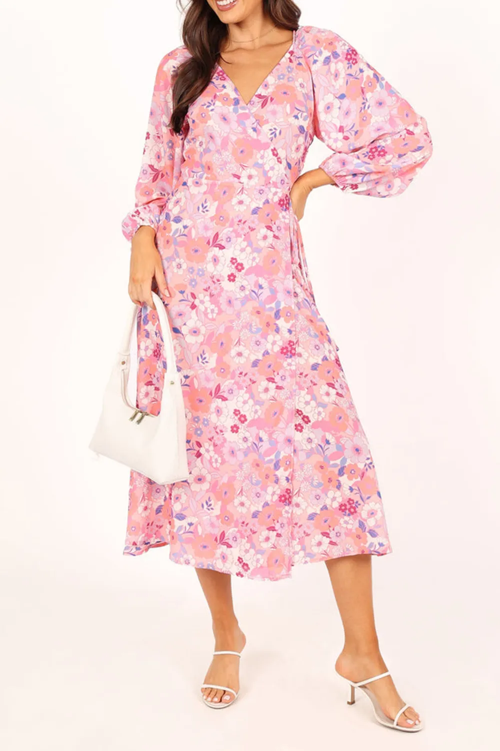 PHIONA LONG SLEEVE MIDI DRESS - PINK FLORAL