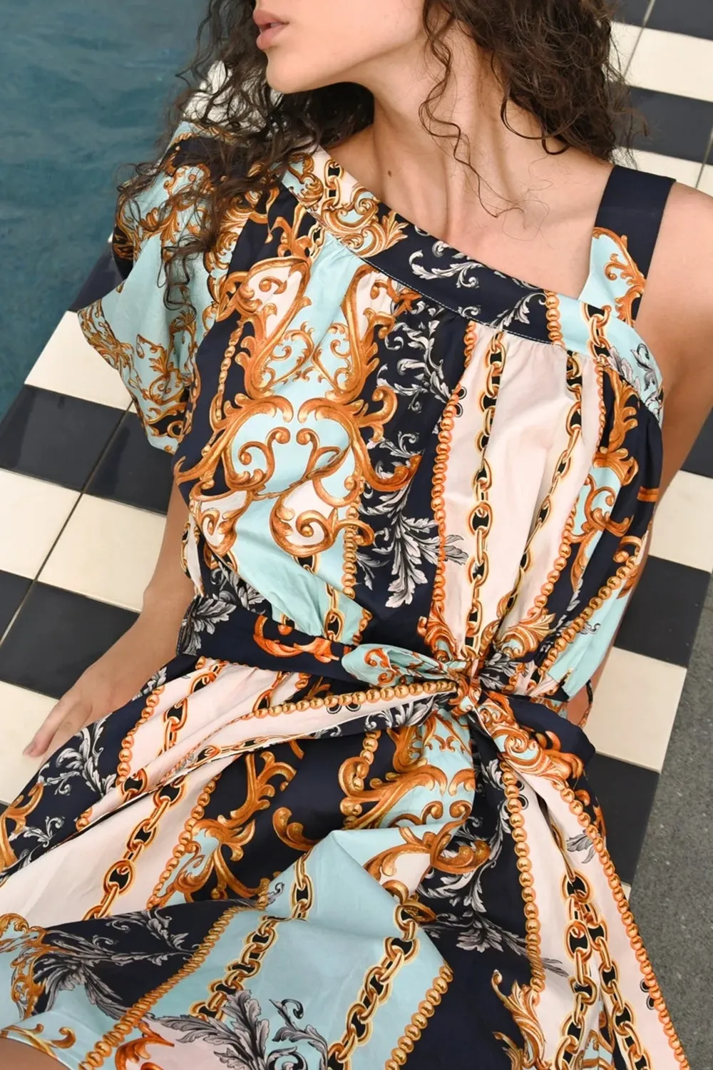 Colorful Print Puff - Sleeve Mini Dress
