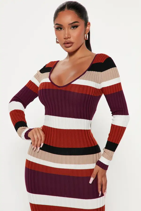 Kallan Striped Knit Dress - Purple/combo