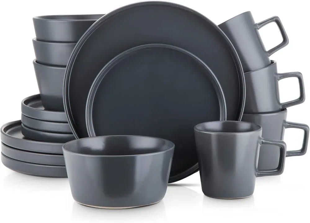 Stone Lain Coupe Dinnerware Set, Service For 8, Black Matte