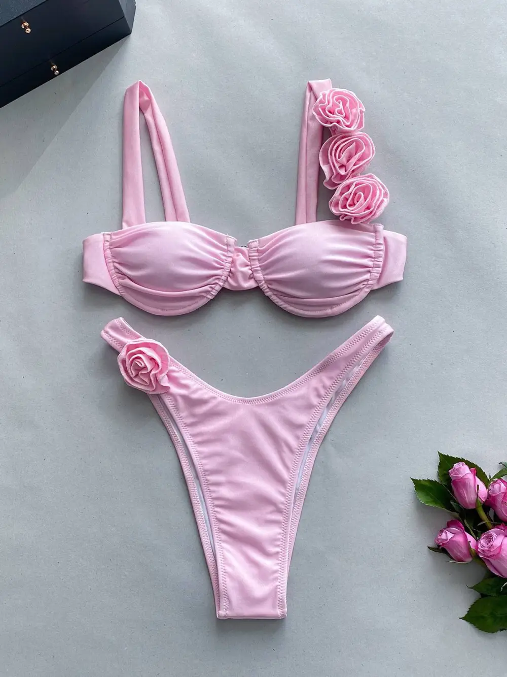 Textured Flower Bikini Swimsuit