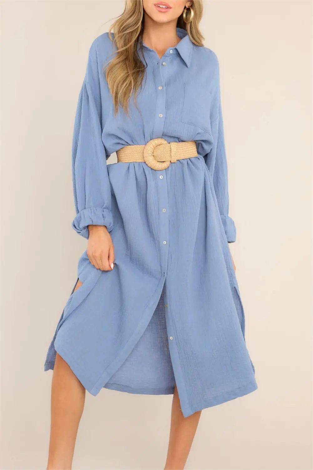 SOMEWHERE UP ABOVE BLISSFUL BLUE 100% COTTON MIDI DRESS