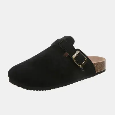 Buckle Suede Slides