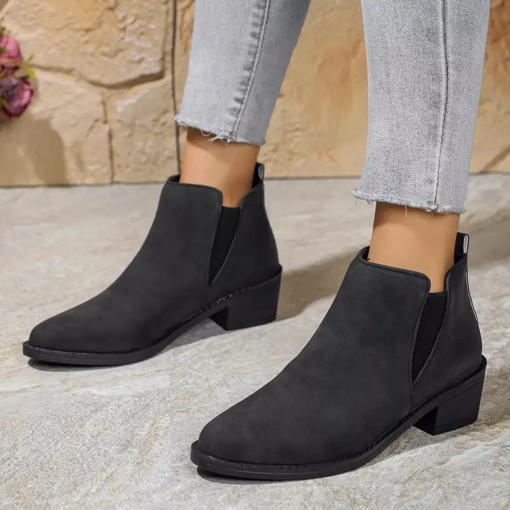 Pointed Toe Block Heel Ankle Boots
