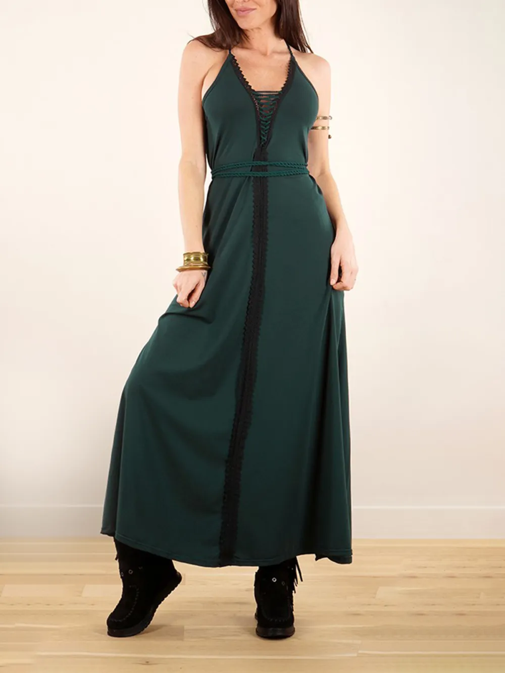 Lace-up Split Long Dress