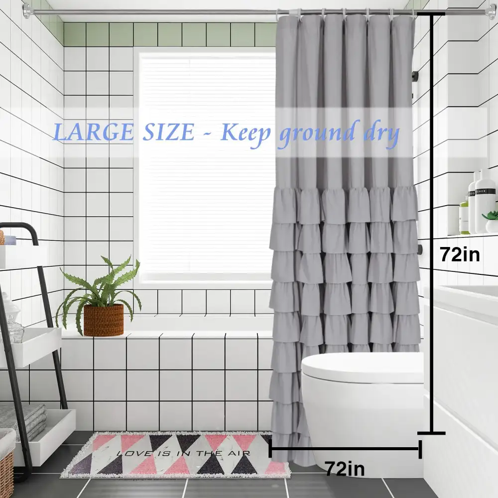 (Store Closing Sale) Delicate Microfiber Shower Curtain Handsewn Overlapping Ruffle Bath Curtain 72