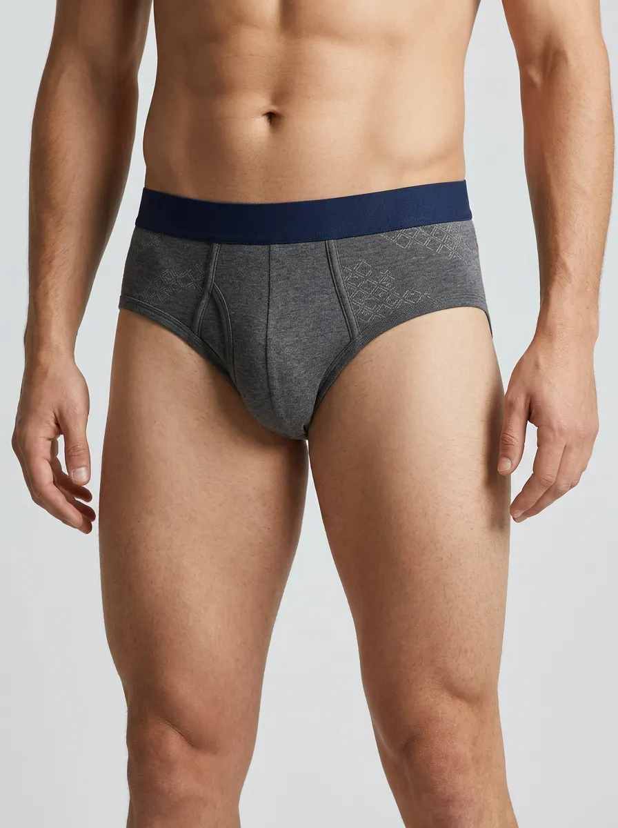 Men's Geometric Pattern Grey Printed Briefs