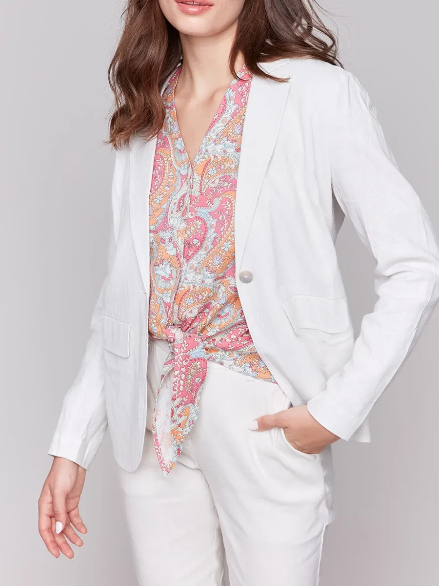 Linen Blend Skin-Friendly Solid Color Suit Jacket