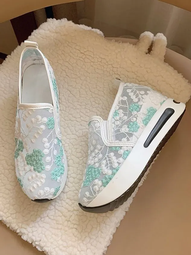 Floral Embroidery Breathable Sheer Mesh Sneakers