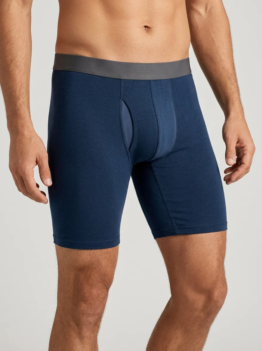 Men's Navy Blue Solid Color Comfortable Printed Boxer Briefs