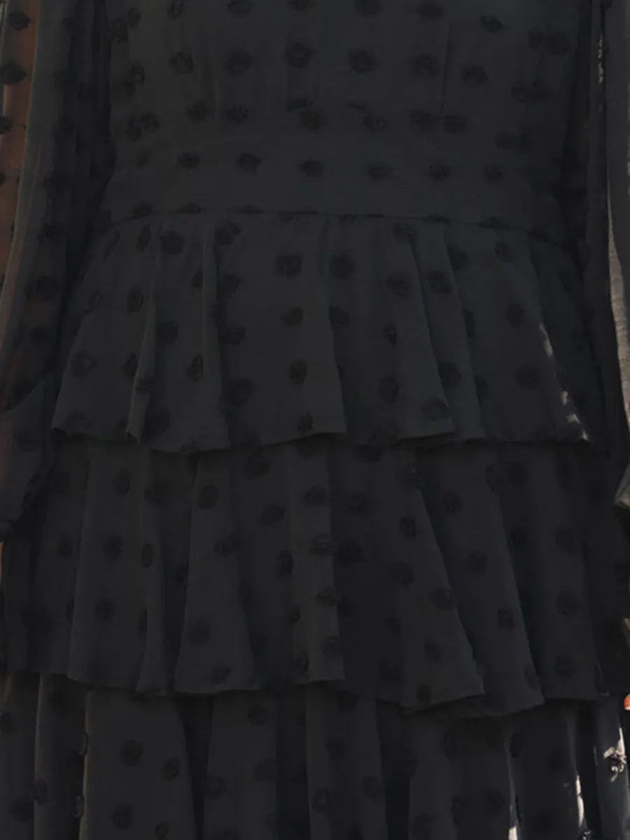 V-Neck Layered Ruffled Loose Fitting Dress