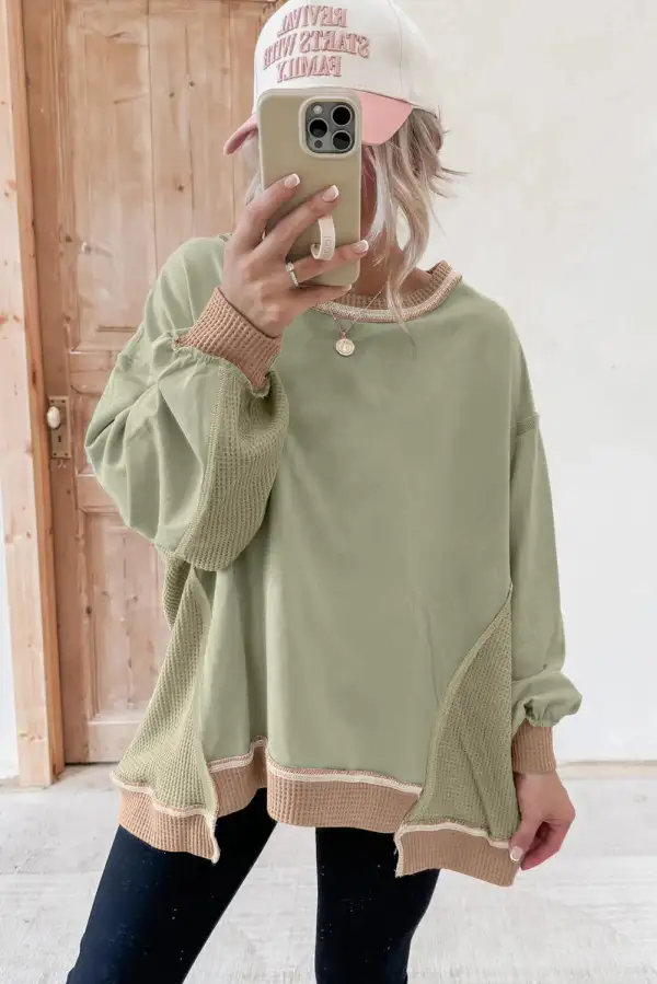 Relaxed Patchwork Waffle Knit Sweatshirt