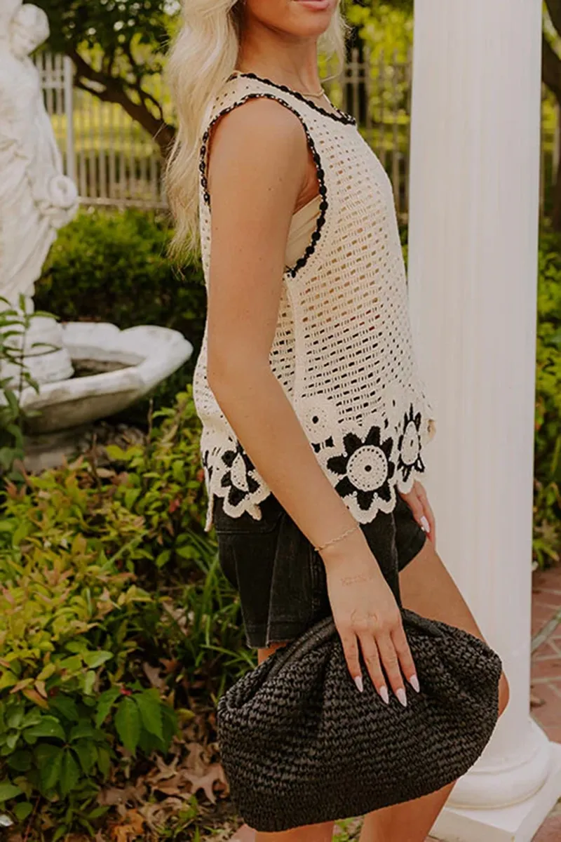Pastoral Knitted Floral Hollow Women's Vest