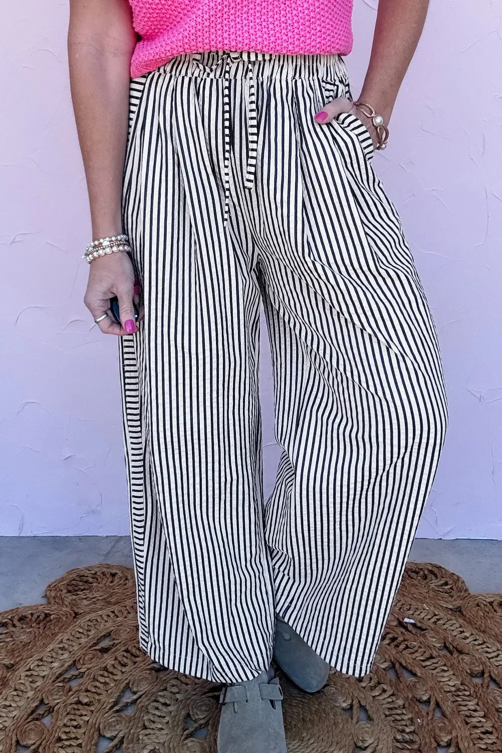 Striped Wide Leg Casual Pants