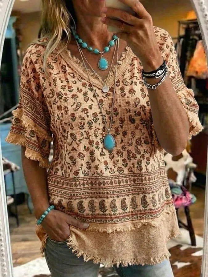 Vintage Art Patchwork Cotton And Linen Shirt