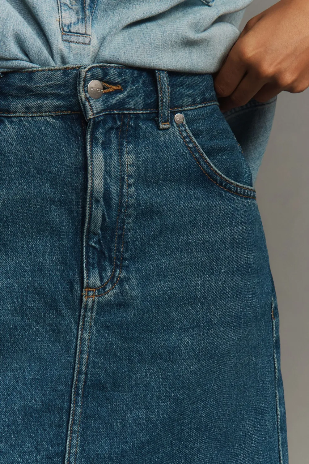 Front-Slit Denim Skirt