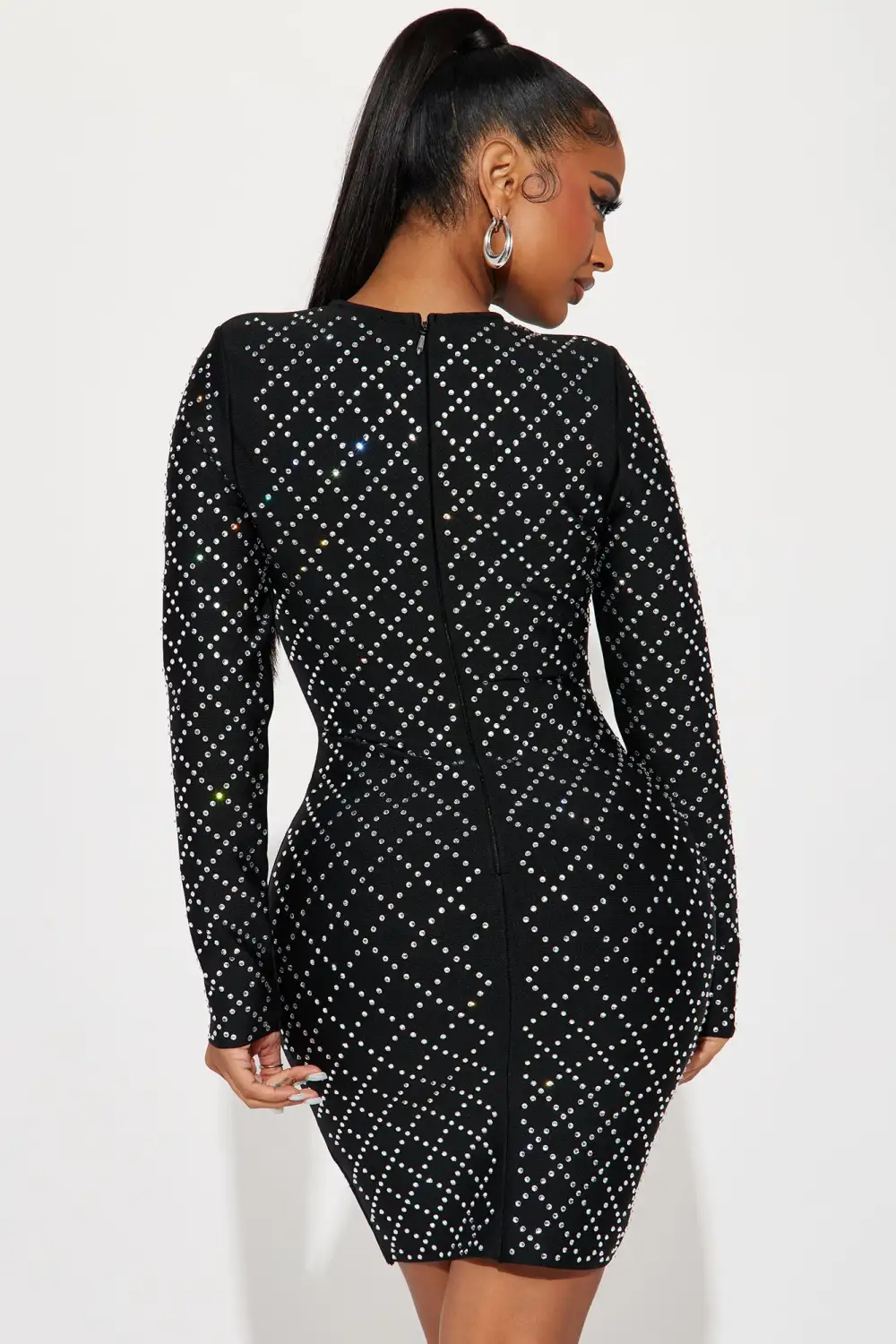 Center Of Attention Embellished Mini Dress - Black