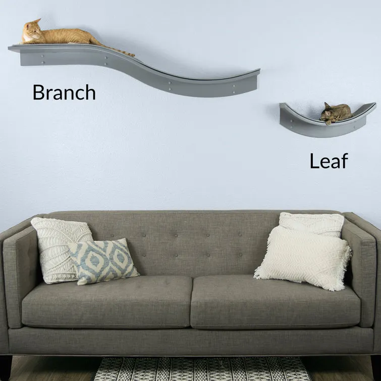 Lotus Leaf Cat Shelf - Wall-Mounted Wood Cat Furniture with Replaceable Carpet, Holds Up to 50 Lbs