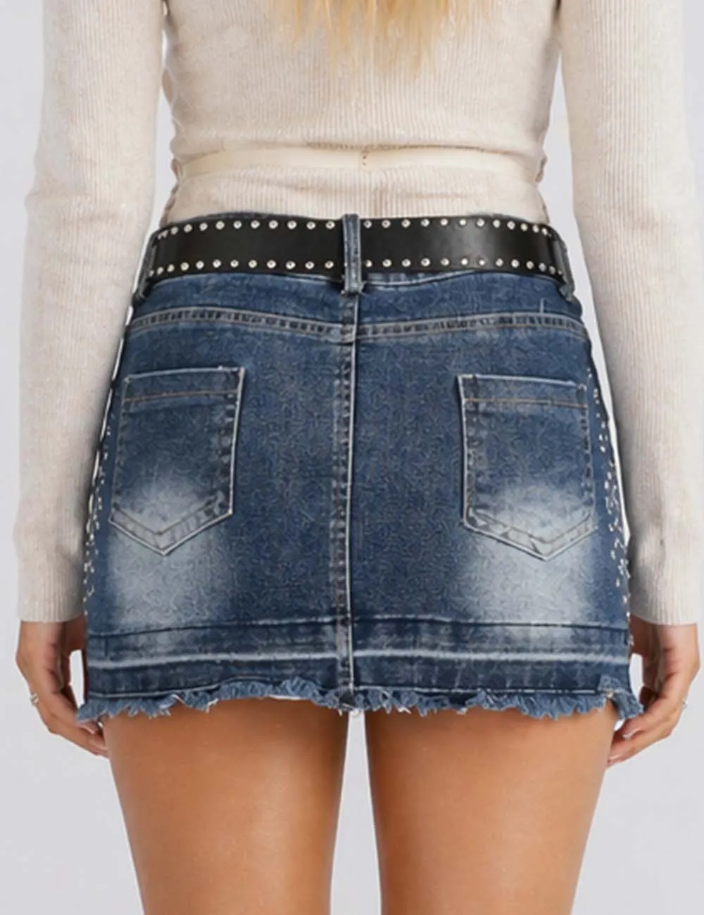 Rhinestone Raw Edge Hem Denim Skorts