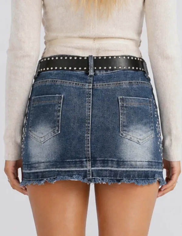 Rhinestone Raw Edge Hem Denim Skorts