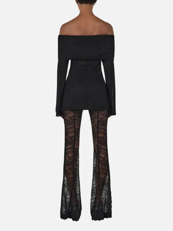Straight Neck Long Sleeve Knit Top