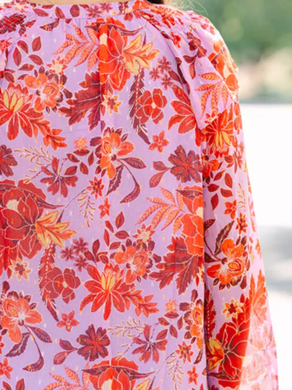 Women's Long Sleeve Floral V-Neck Shirt
