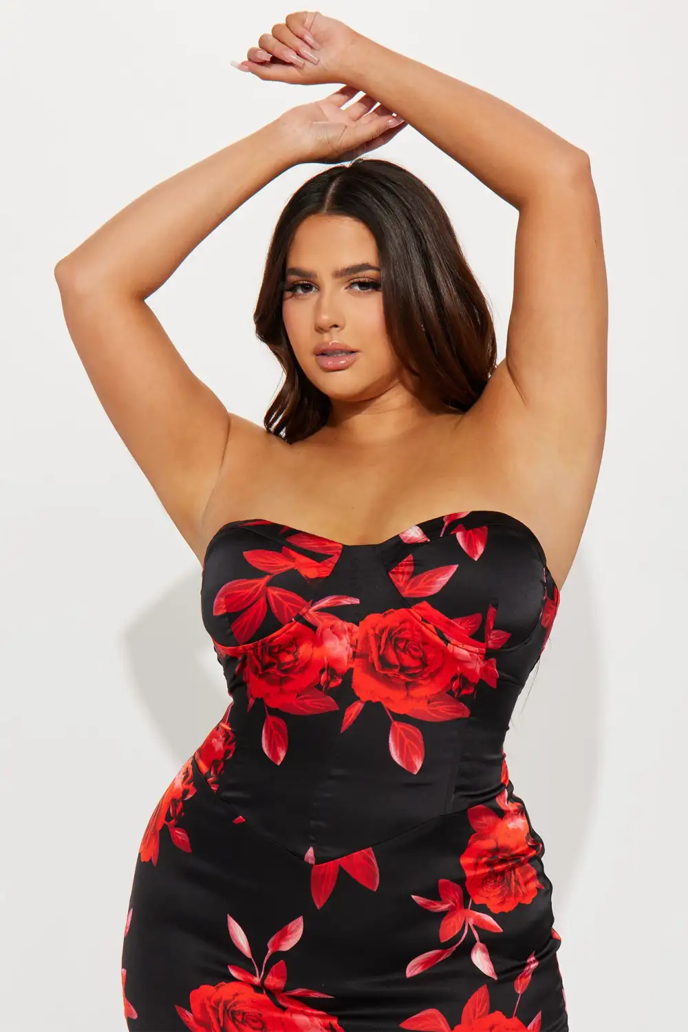 Rosie Satin Maxi Dress - Red/combo