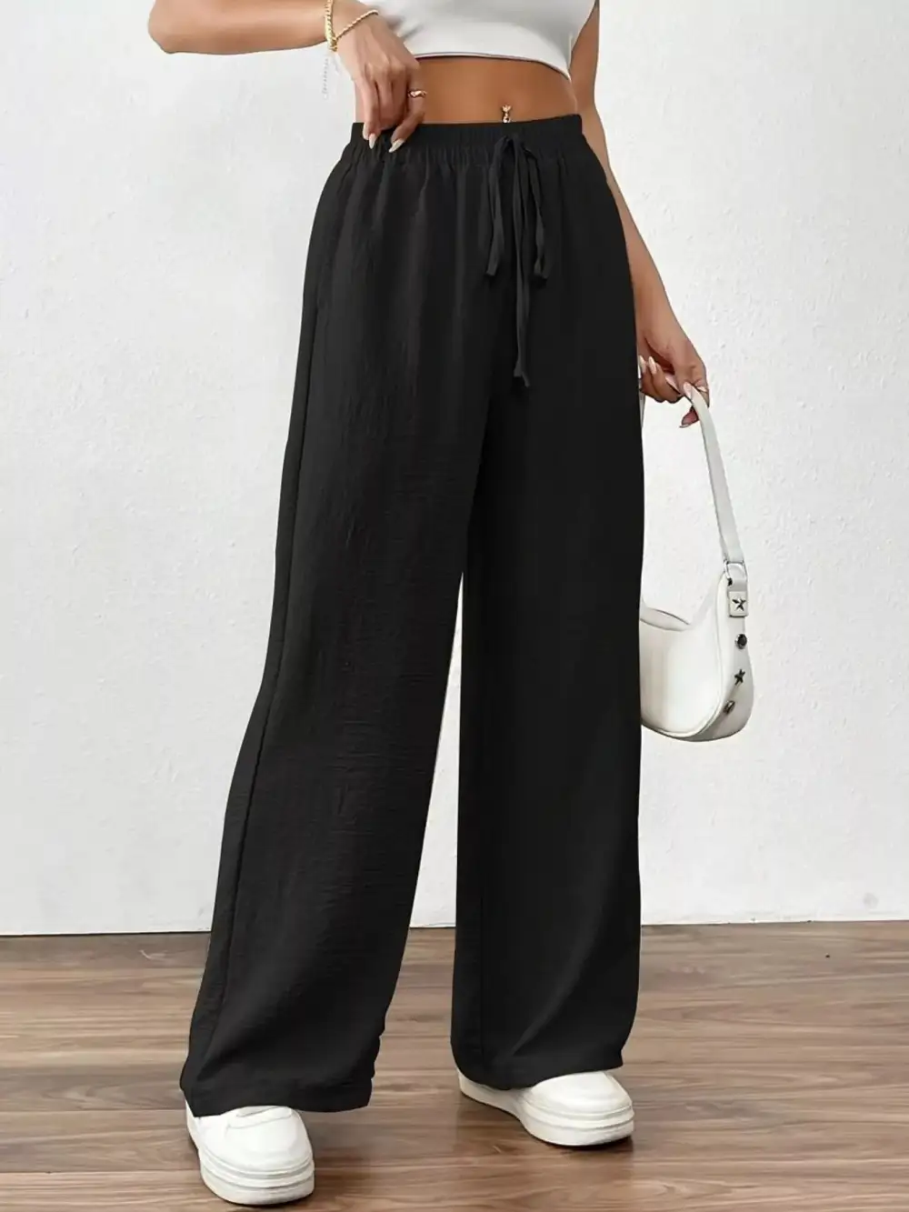 Relaxed Casual Drawstring Wide Leg Pants