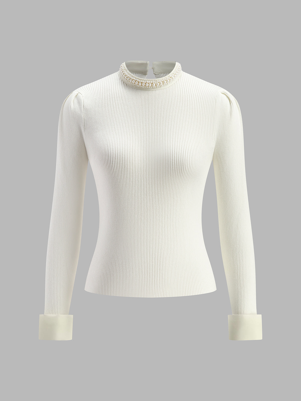 Contrast Trim Pearl-Detail Sweater