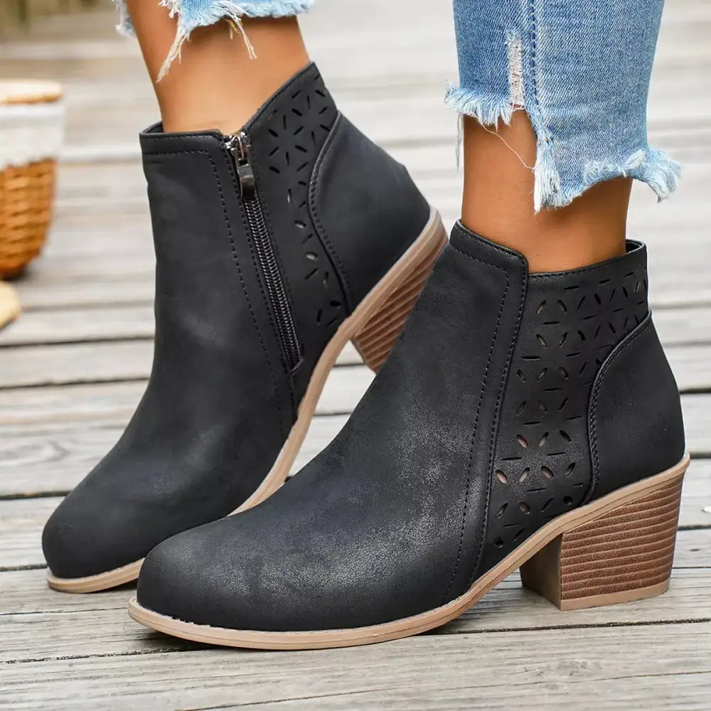 Refined Round Toe Block Heel Boots