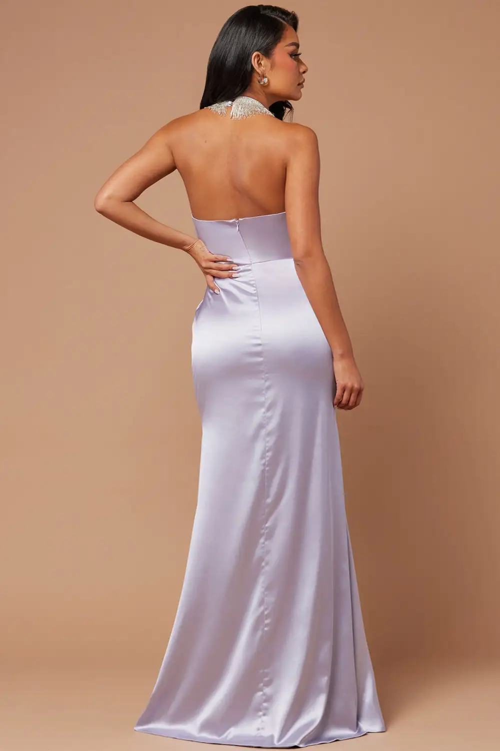 Rebekah Embellished Satin Gown - Grey