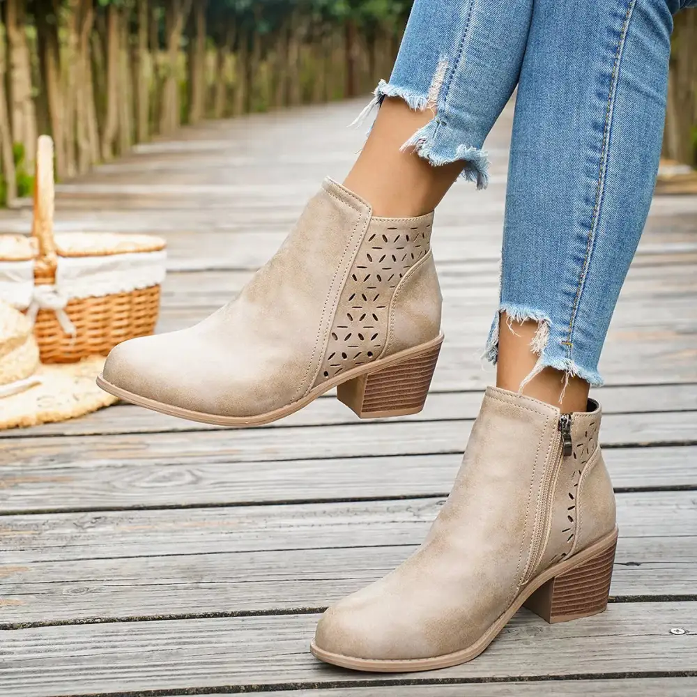 Refined Round Toe Block Heel Boots