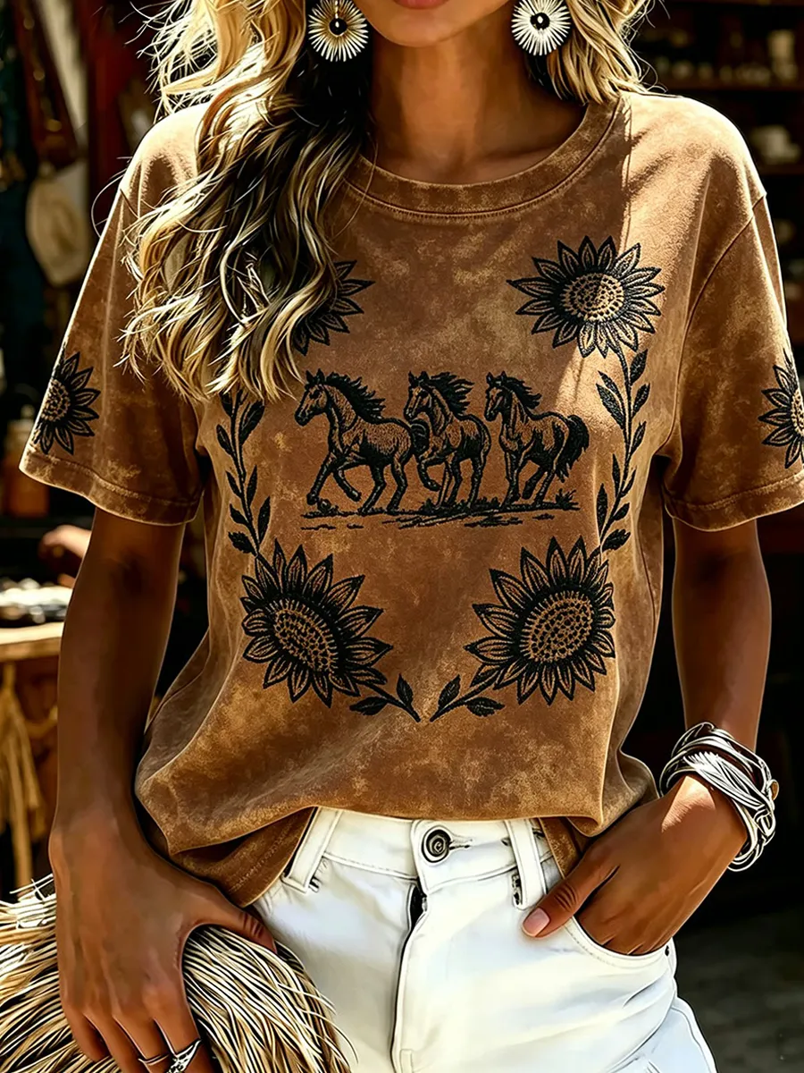 Women's Vintage Western Print Top