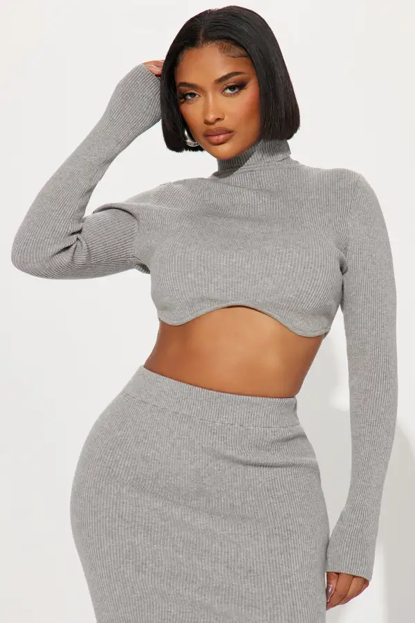 Heather Sweater Skirt Set - Grey
