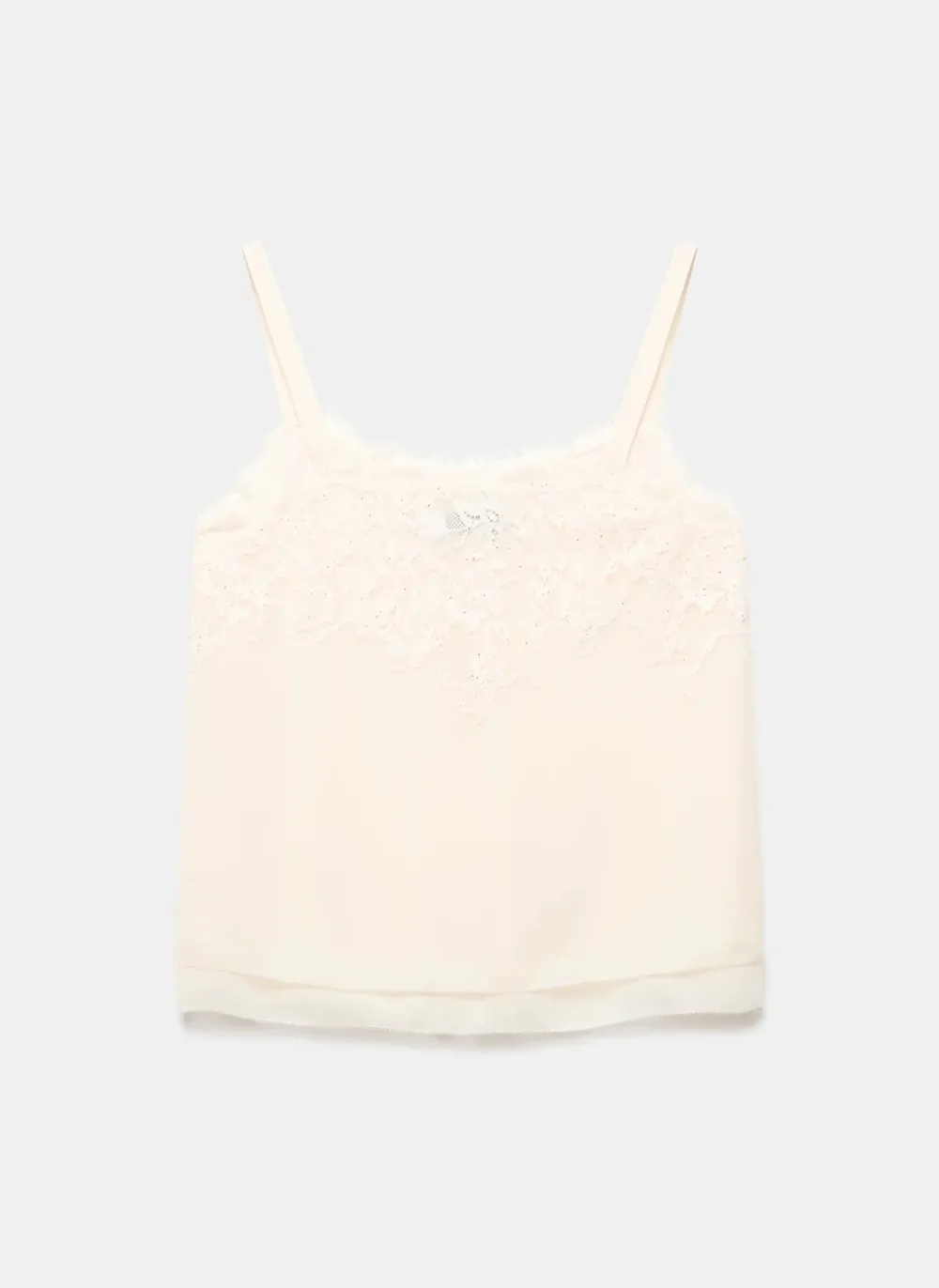 Casual Style Cream Lace Trim Camisole Top