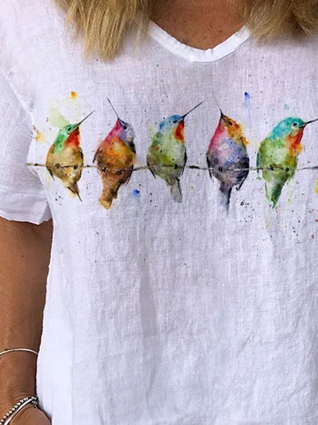 Women's Watercolor Hummingbirds Print Lounge Top