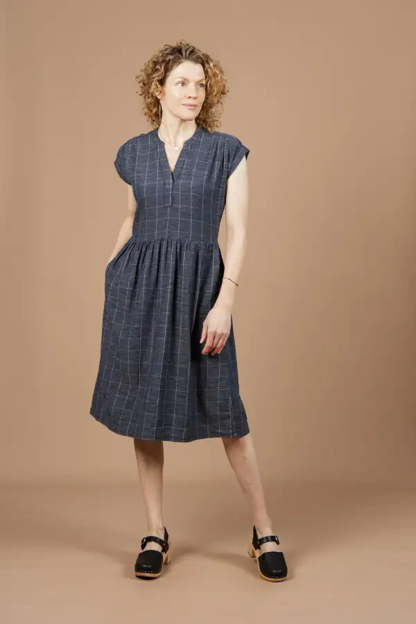 Ira Dress / Slate Textured Windowpane