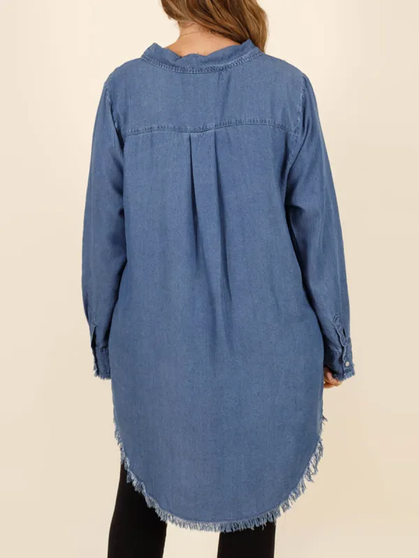 Tassel Pocket Washed Denim Shirt