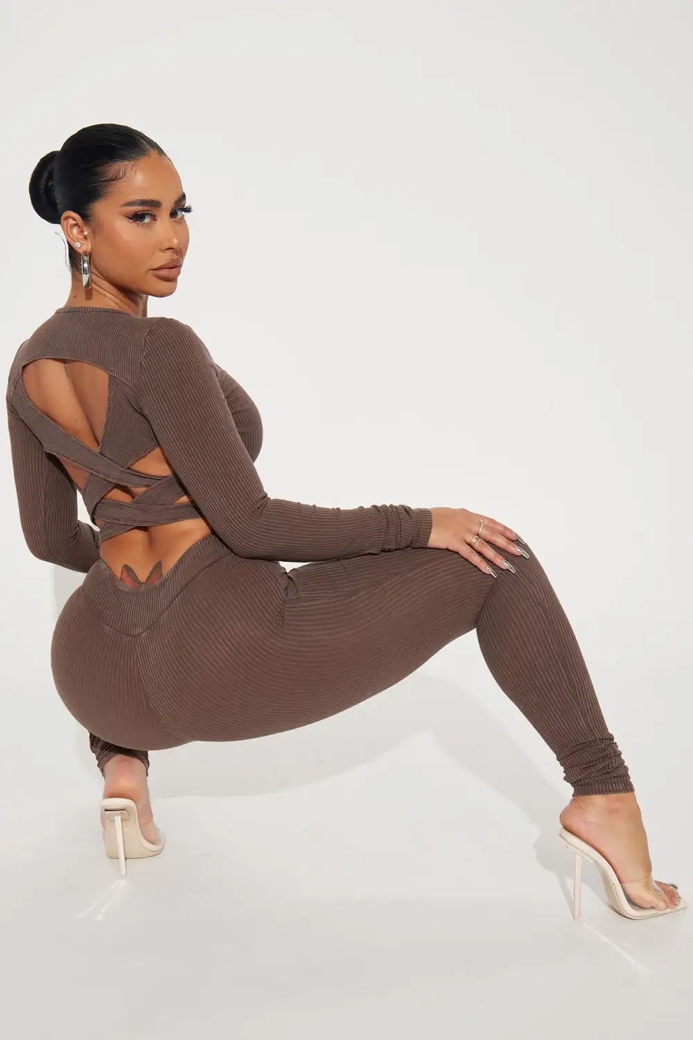 Jade Ribbed Legging Set - Brown