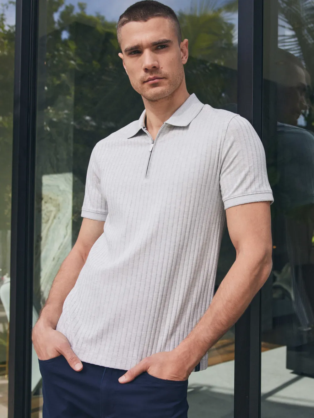 Quarter Zip Ribbed Polo