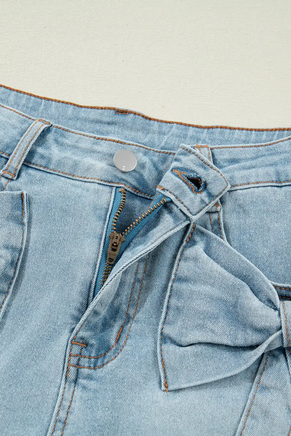 Bow Detail Denim Shorts With Pockets