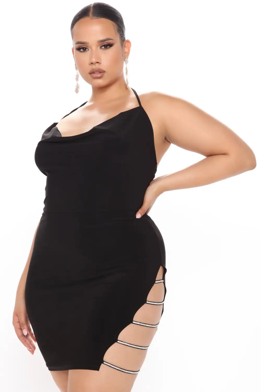Kelsey Cowl Neck Mini Dress - Black